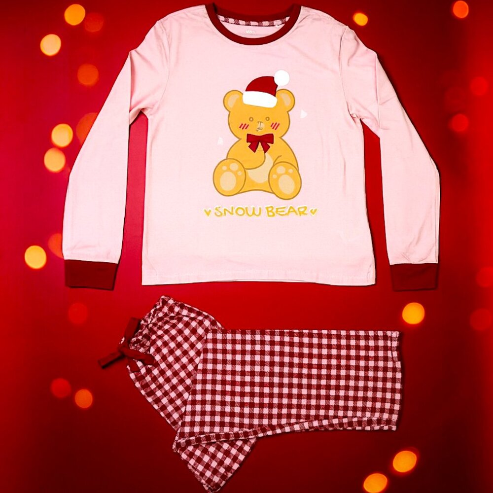 NWT Snow Bear Holiday Pajama Set – Pink & Gingham Cozy Combo Size 9/10 Cotton